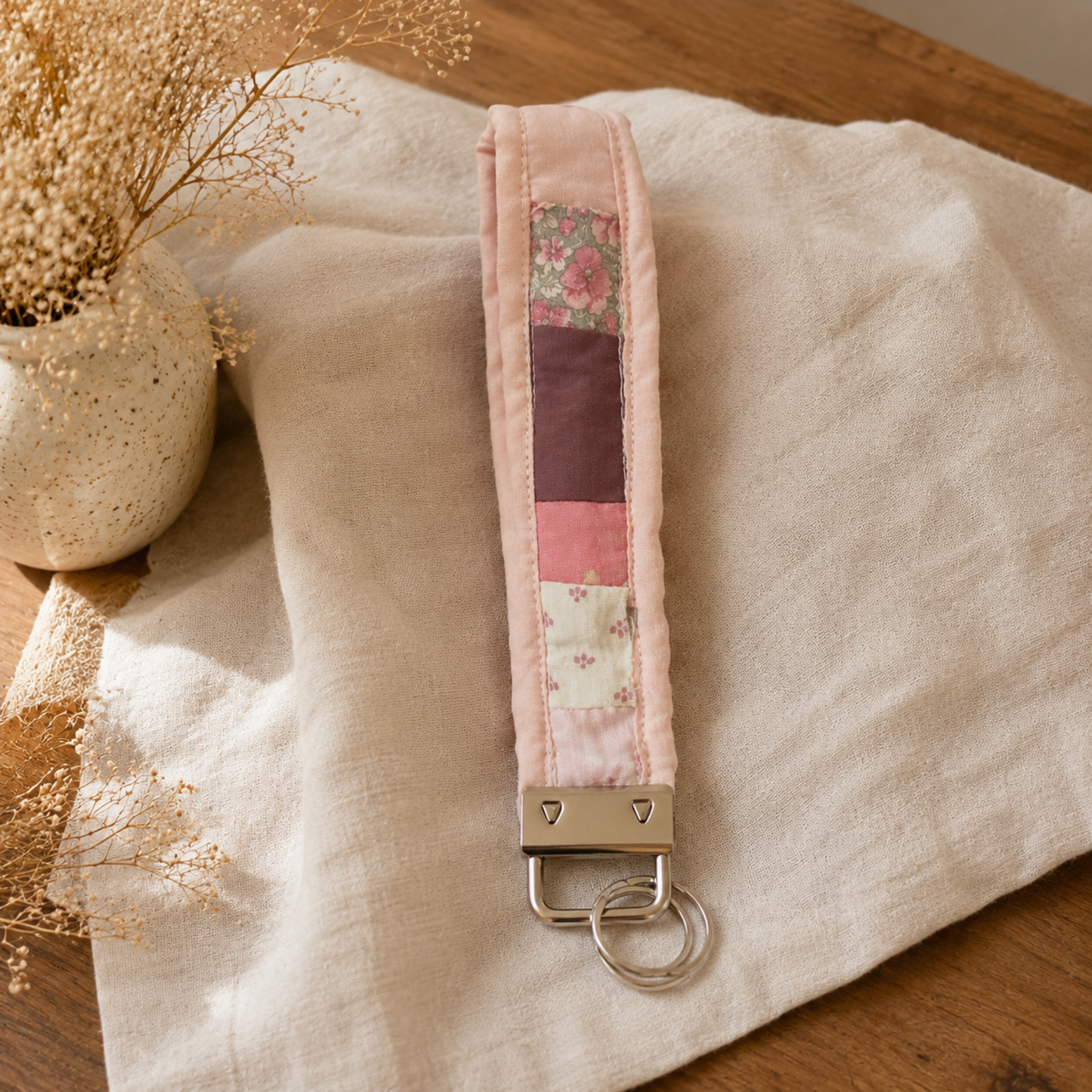 Patchwork Fabric Handmade Quilted Wristlet Keychain | Key Fob for Keys (Multi Color)