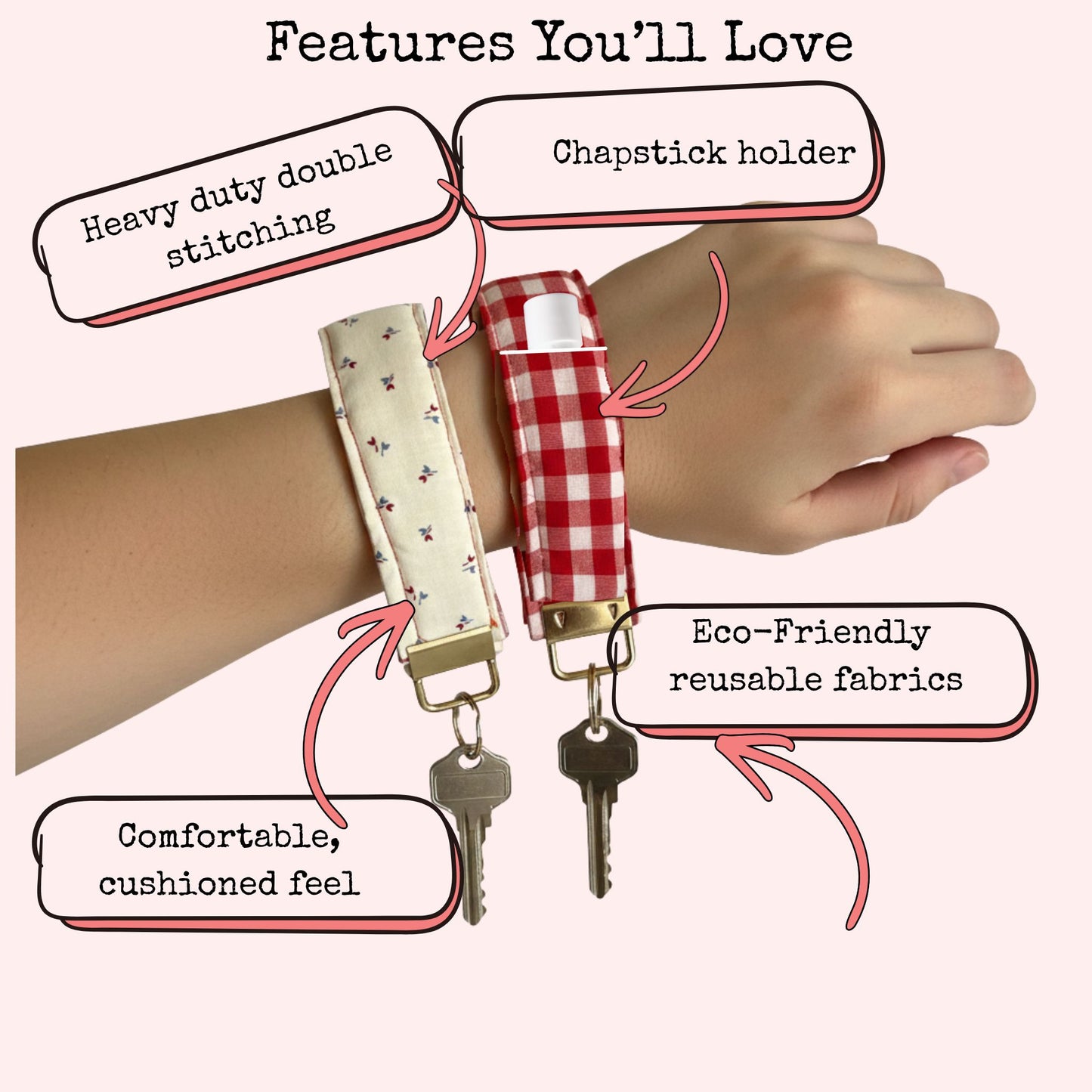 Red Gingham Wristlet Keychain – Handmade Cotton Key Holder for Women