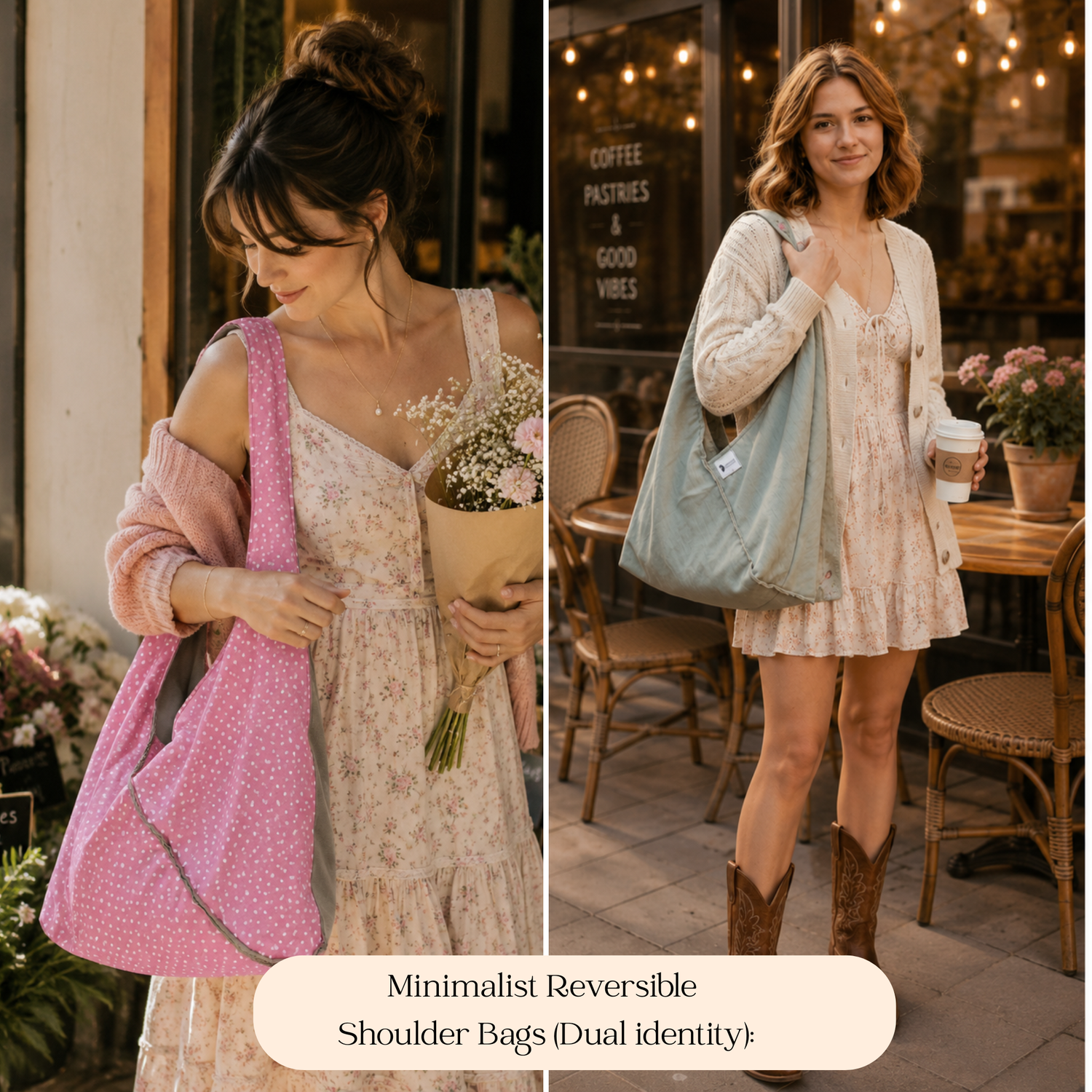 Our minimalist reversible shoulder bags offer two looks in one, designed to keep pace with your evolving day. 