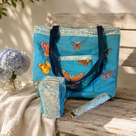 The Blue Butterfly One-of-a-Kind Tote Set | 3-Piece Upcycled Collection