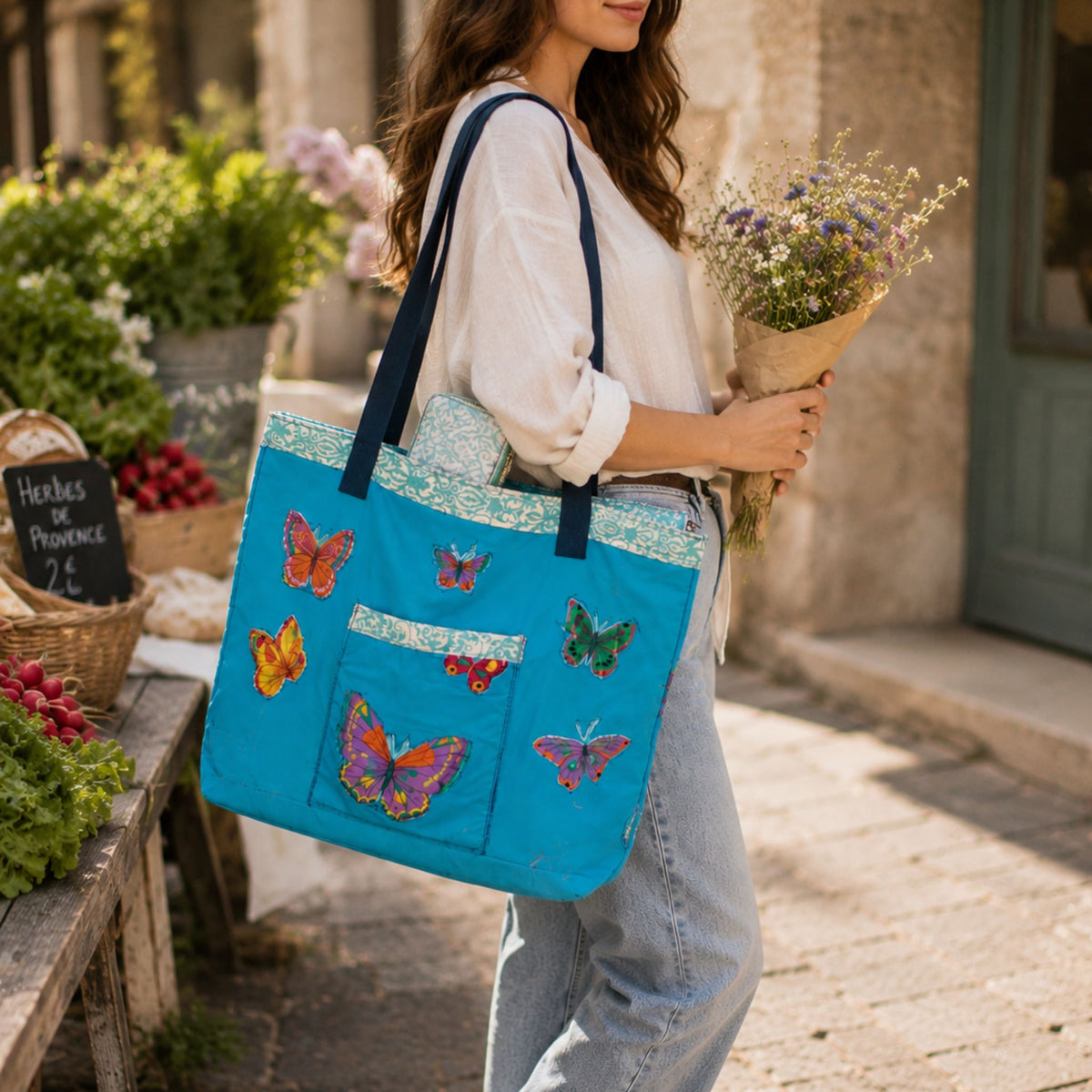 The Blue Butterfly One-of-a-Kind Tote Set | 3-Piece Upcycled Collection