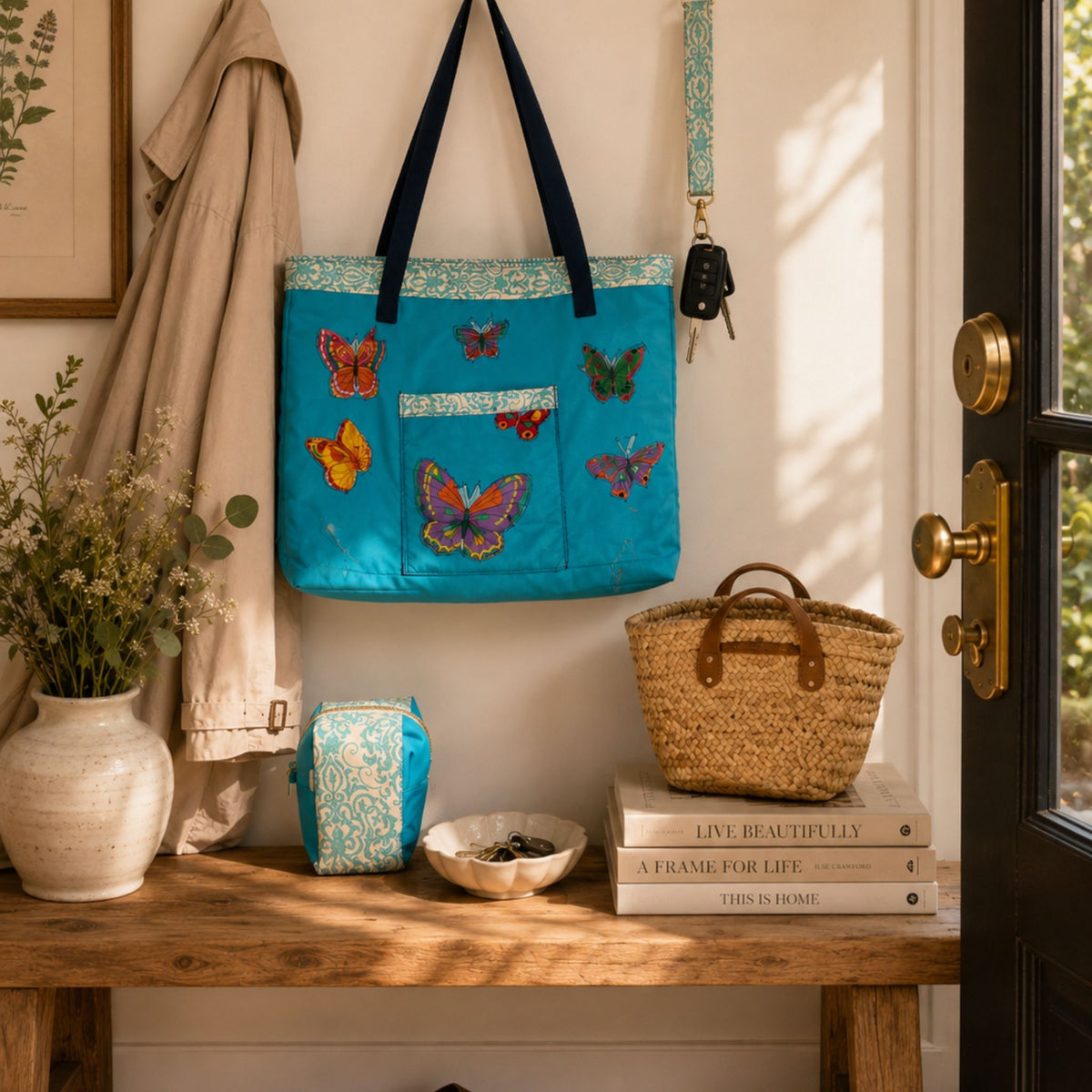 The Blue Butterfly One-of-a-Kind Tote Set | 3-Piece Upcycled Collection