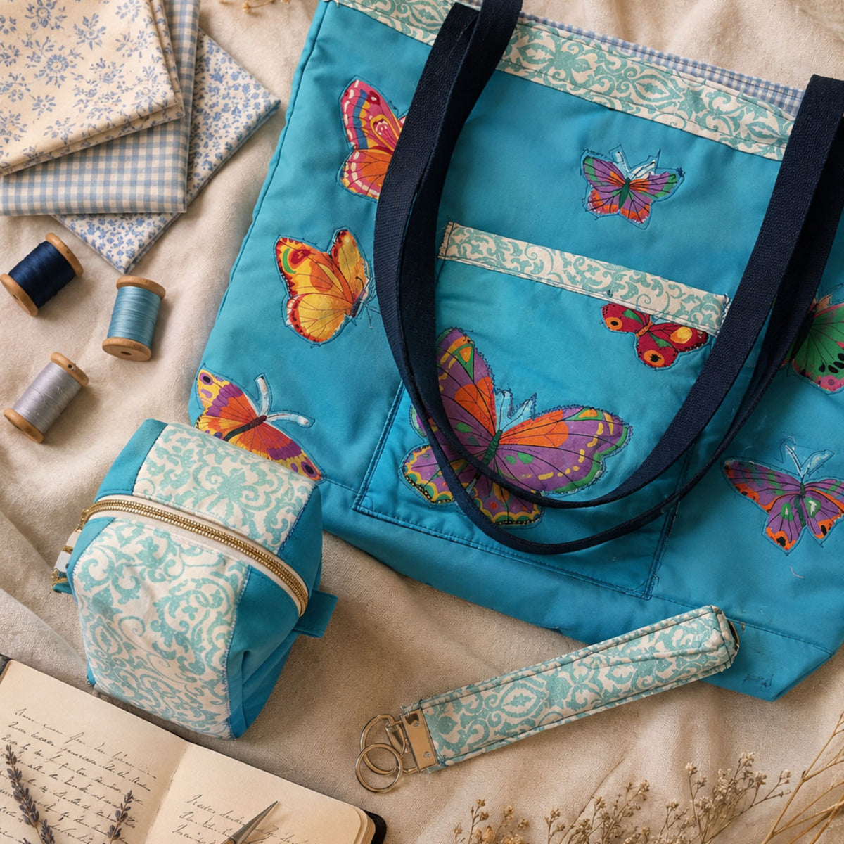 The Blue Butterfly One-of-a-Kind Tote Set | 3-Piece Upcycled Collection