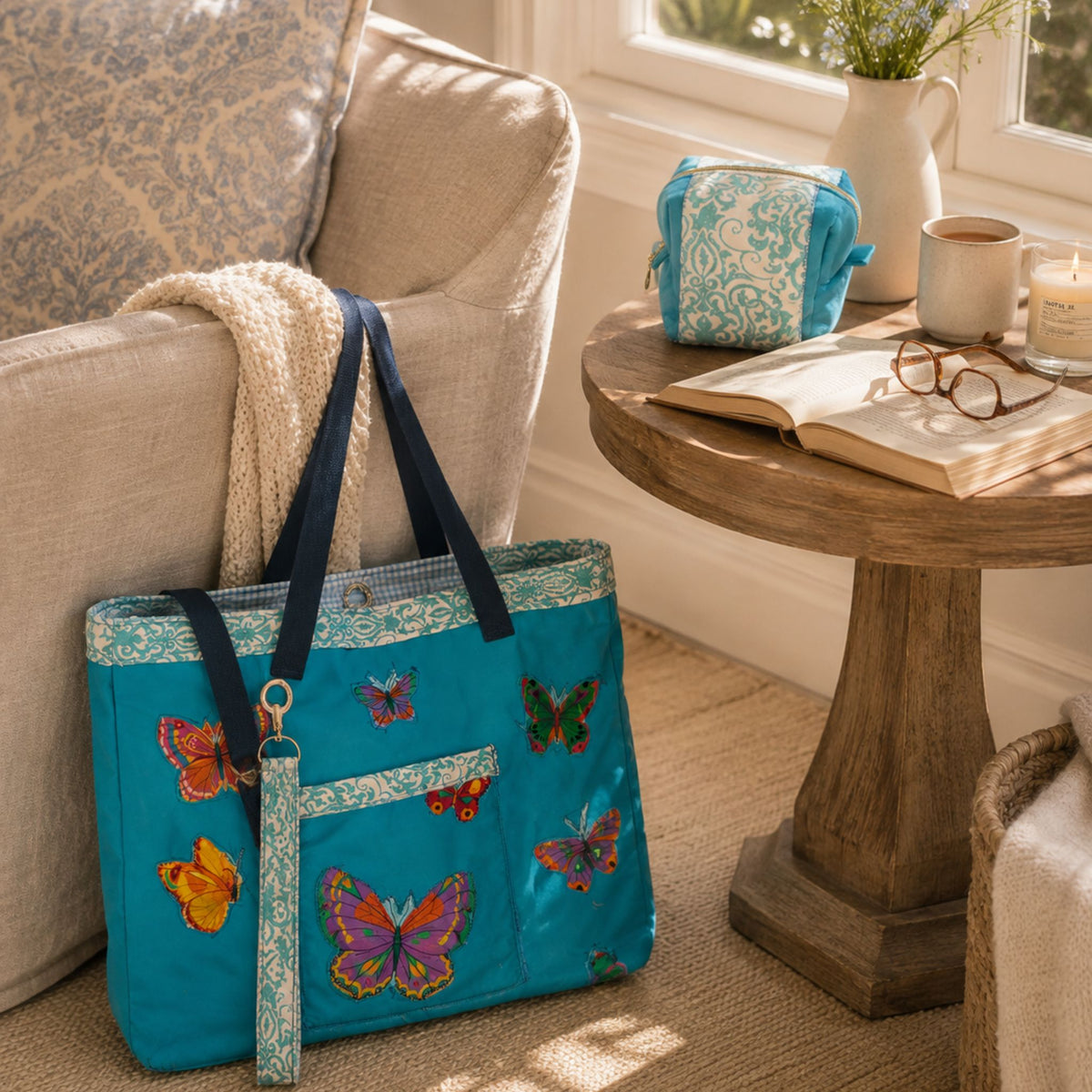 The Blue Butterfly One-of-a-Kind Tote Set | 3-Piece Upcycled Collection