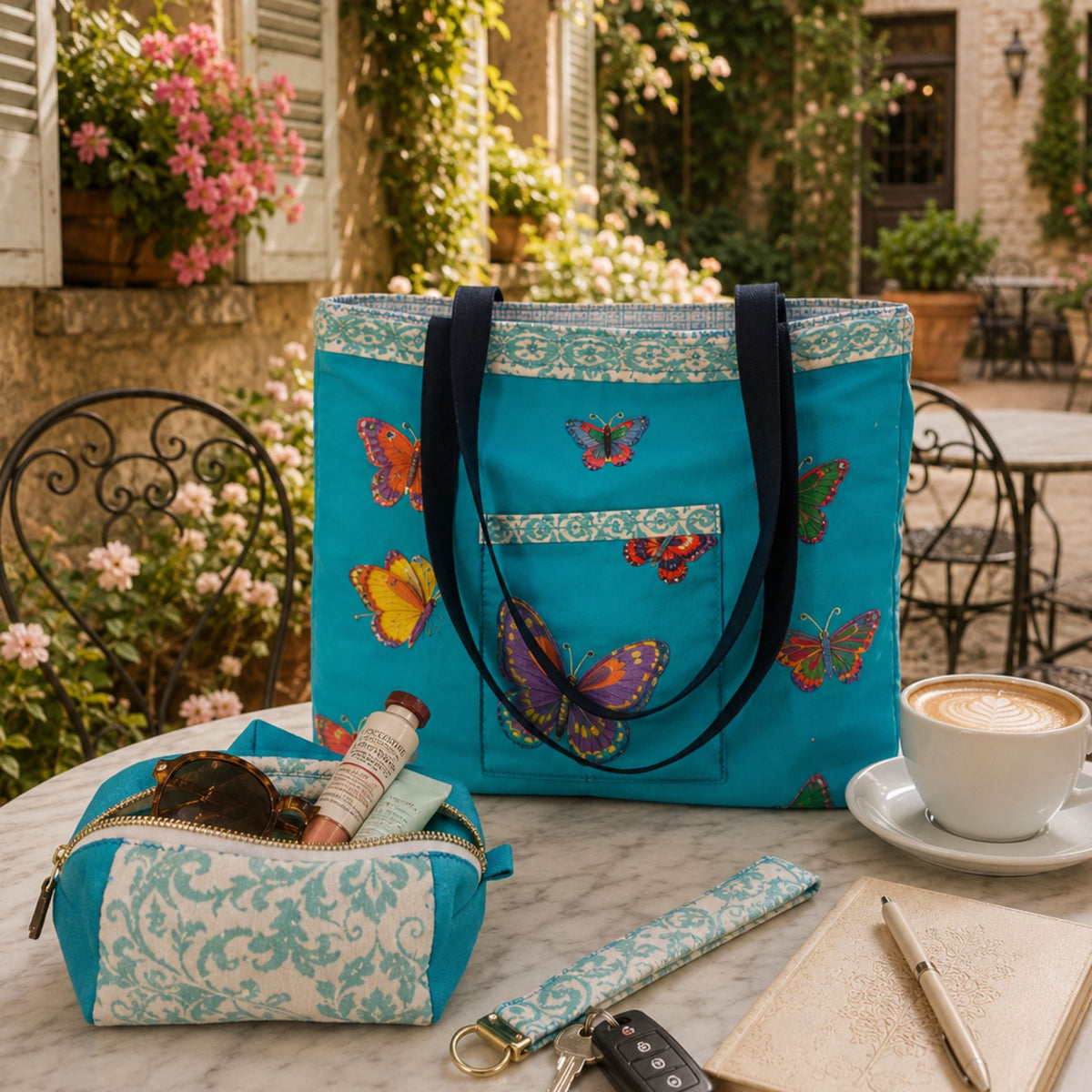 The Blue Butterfly One-of-a-Kind Tote Set | 3-Piece Upcycled Collection