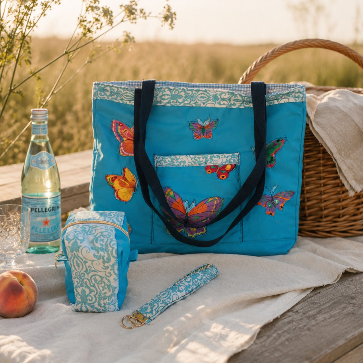 The Blue Butterfly One-of-a-Kind Tote Set | 3-Piece Upcycled Collection