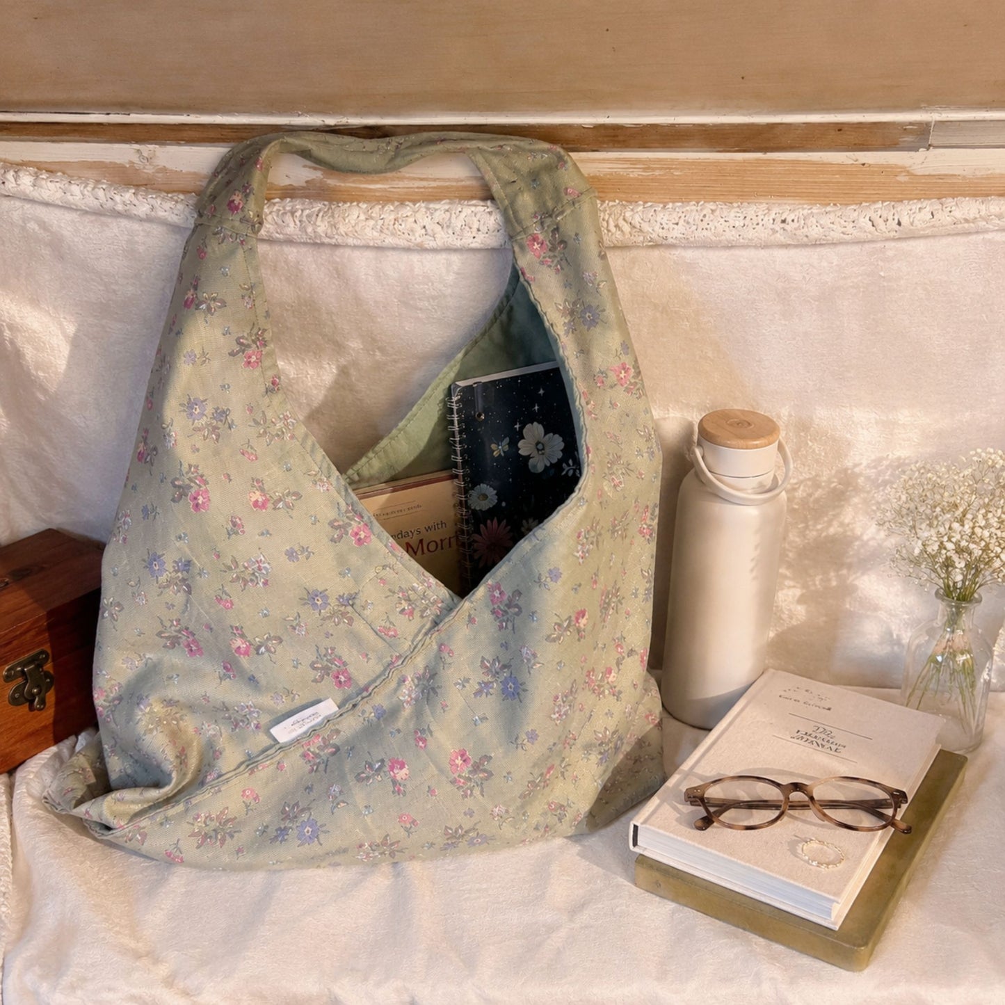 Slouch Hobo Tote Bag – Reversible Minimalist Jade Green Tote Bag, Gift for Her Birthday