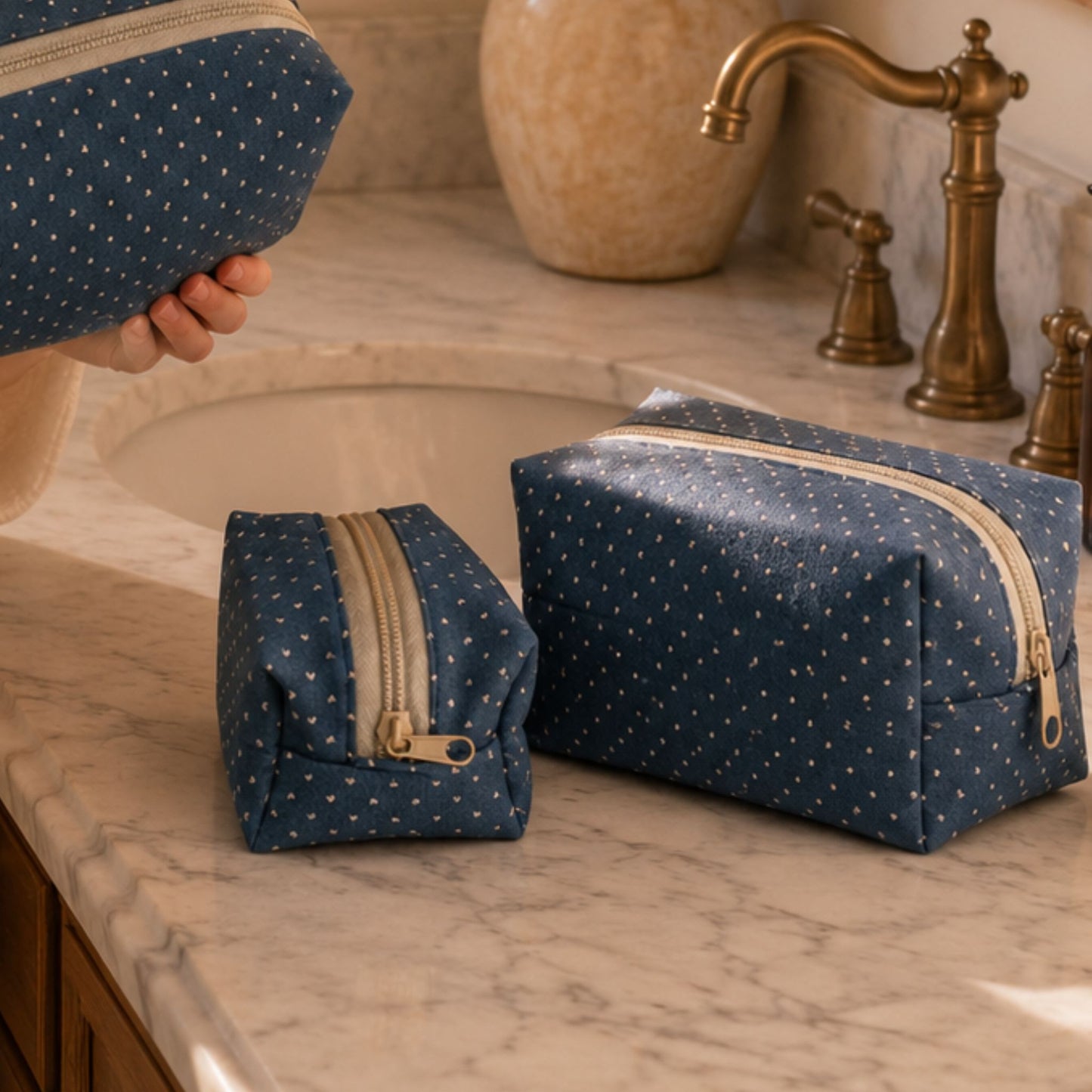 Fabric Makeup Bag – Handmade Cosmetic Travel Pouch & Toiletry Organizer for Women
