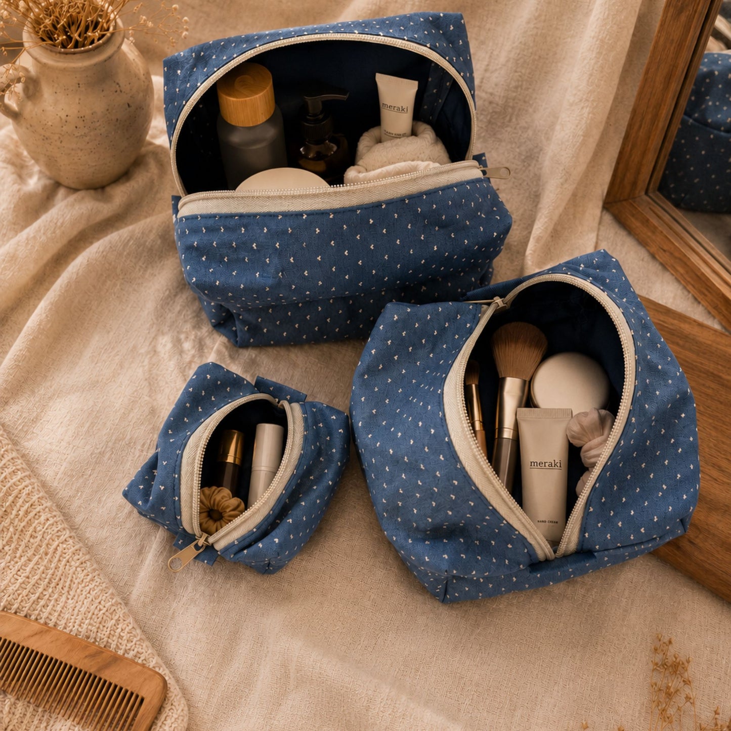 Fabric Makeup Bag – Handmade Cosmetic Travel Pouch & Toiletry Organizer for Women