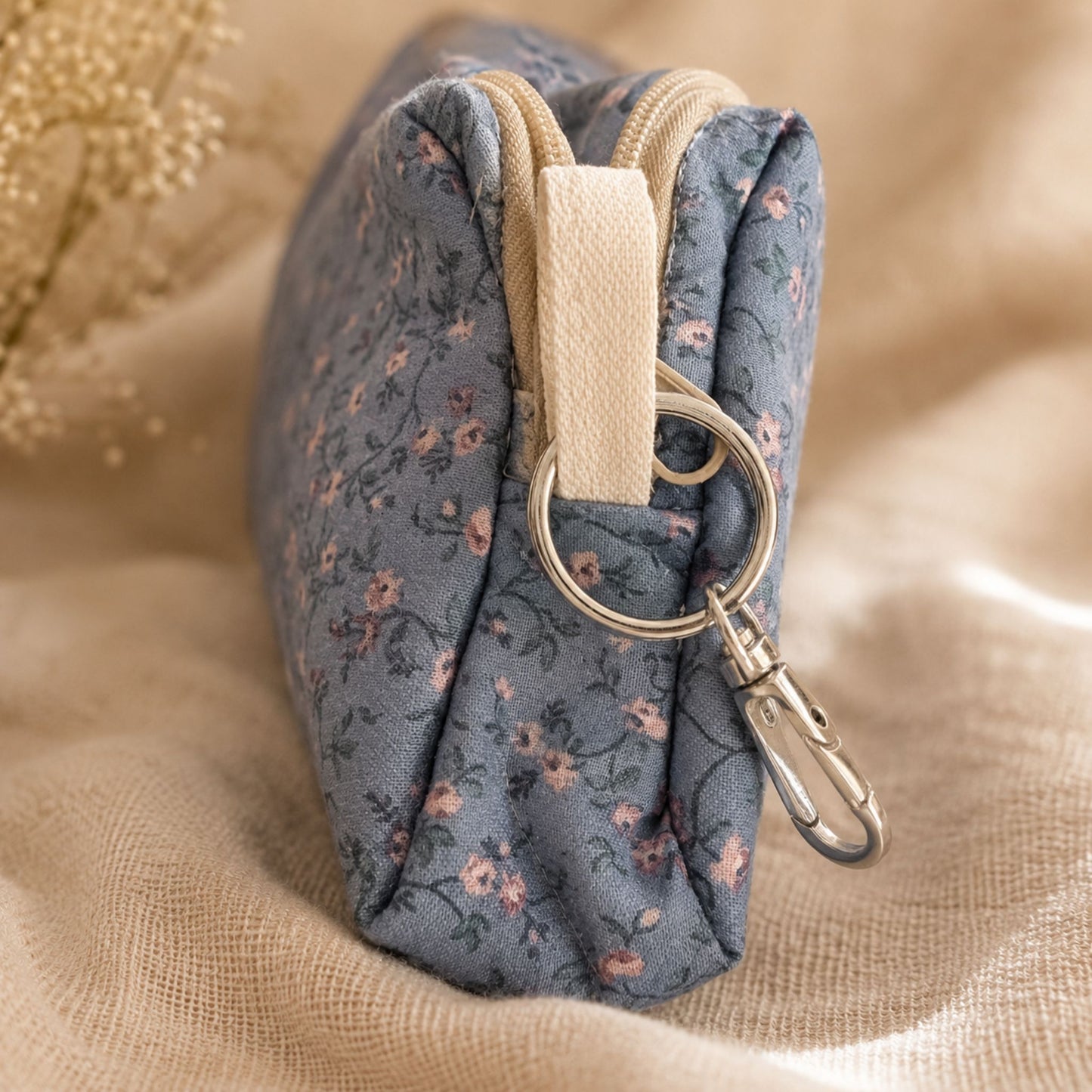 Cottagecore Makeup Bag in Blue Floral for Everyday Use | Travel Organizer