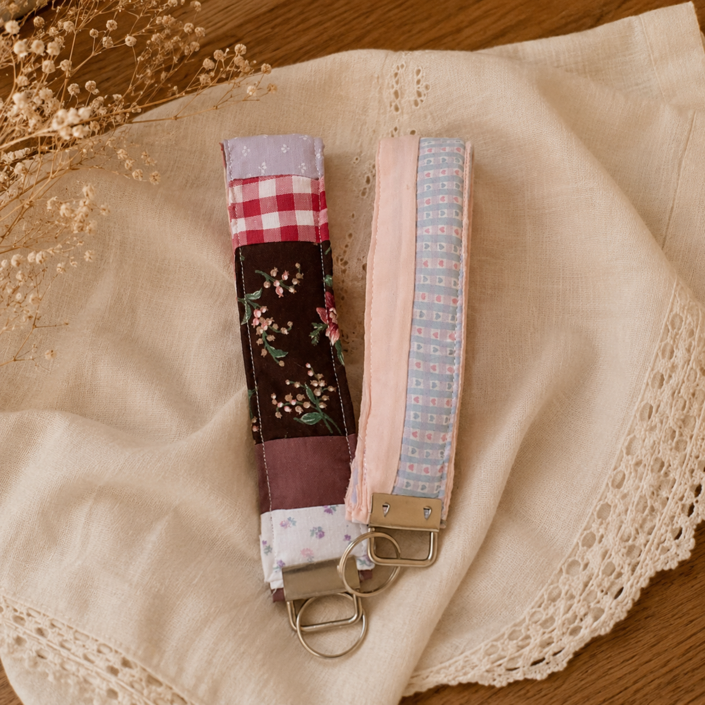 Patchwork Fabric Handmade Quilted Wristlet Keychain | Key Fob for Keys (Multi Color)