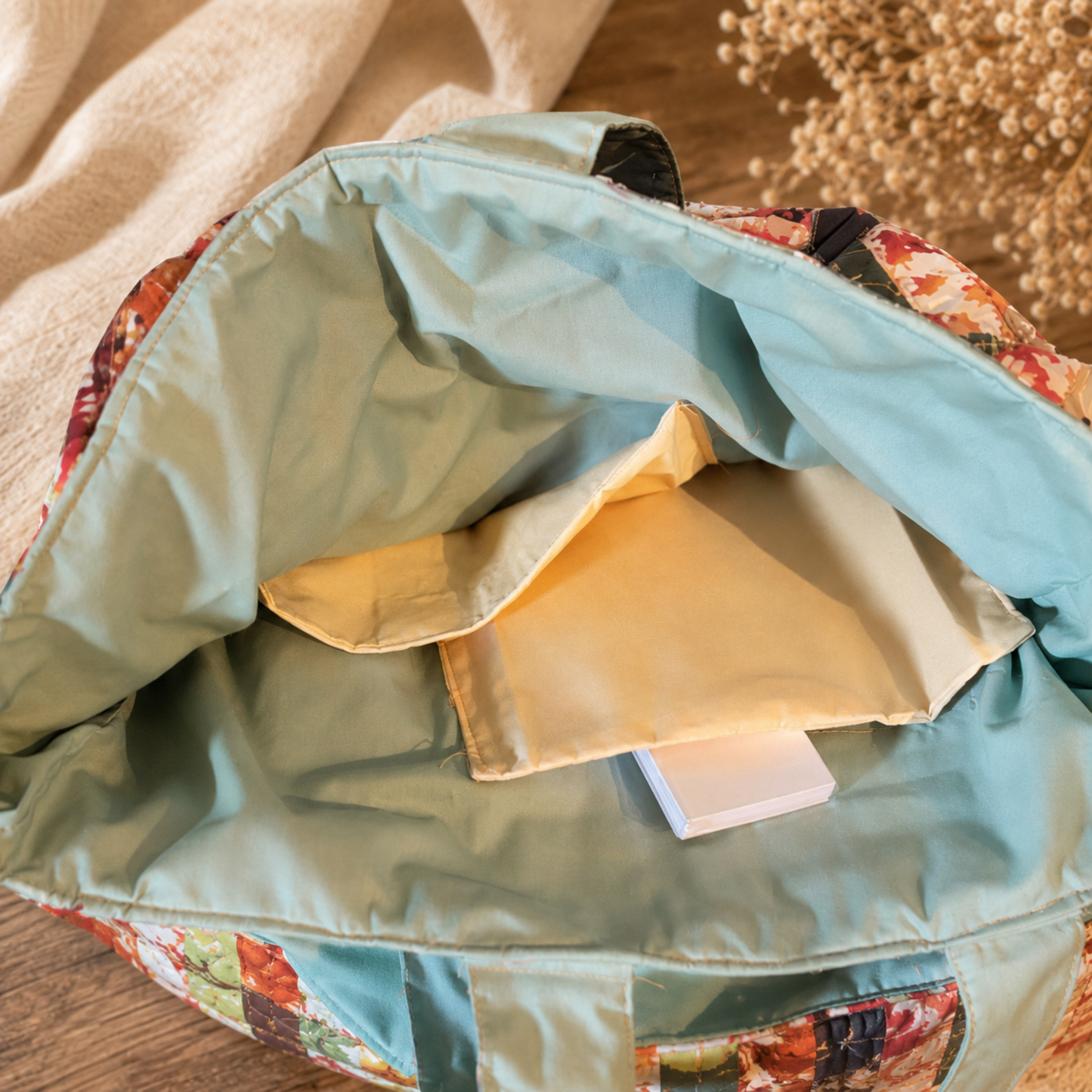 Handmade Quilted Tote Bag -Harvest Floral Cotton Shoulder Bag for Women, Market & Everyday Use