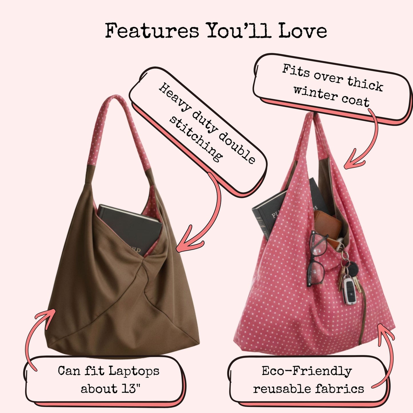 Reversible Slouch Hobo tote Bag minimalist tote bag for her gift idea