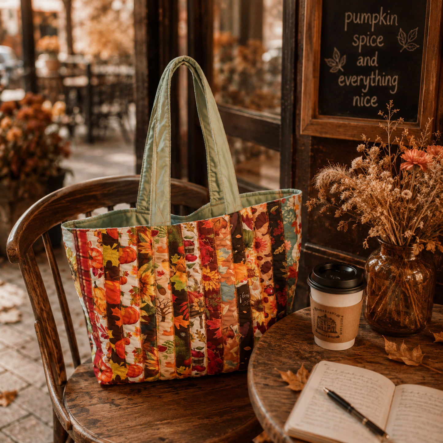 Handmade Quilted Tote Bag -Harvest Floral Cotton Shoulder Bag for Women, Market & Everyday Use