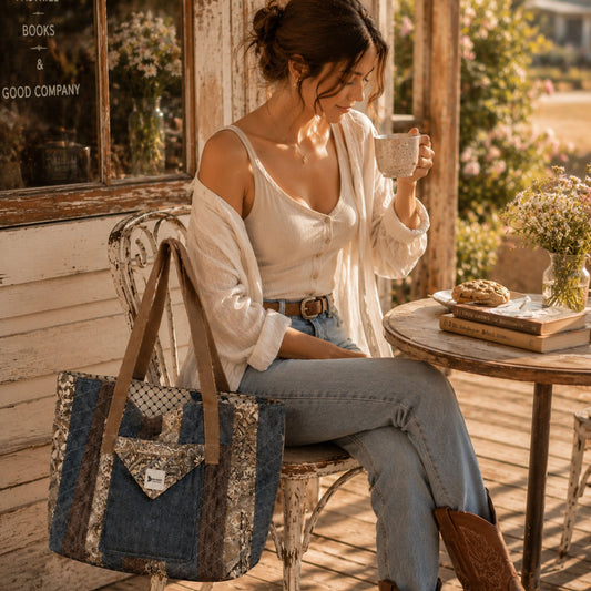 Handmade Quilted Tote Bag – Rustic Country Romantic Patchwork Shoulder Bag for Everyday Use