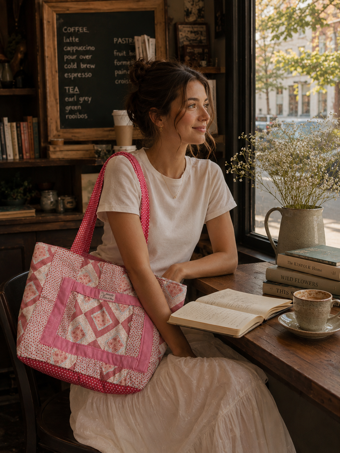 Rose Cottage Quilted Tote Bag | Handmade Pink Patchwork Floral Cotton Shoulder Bag