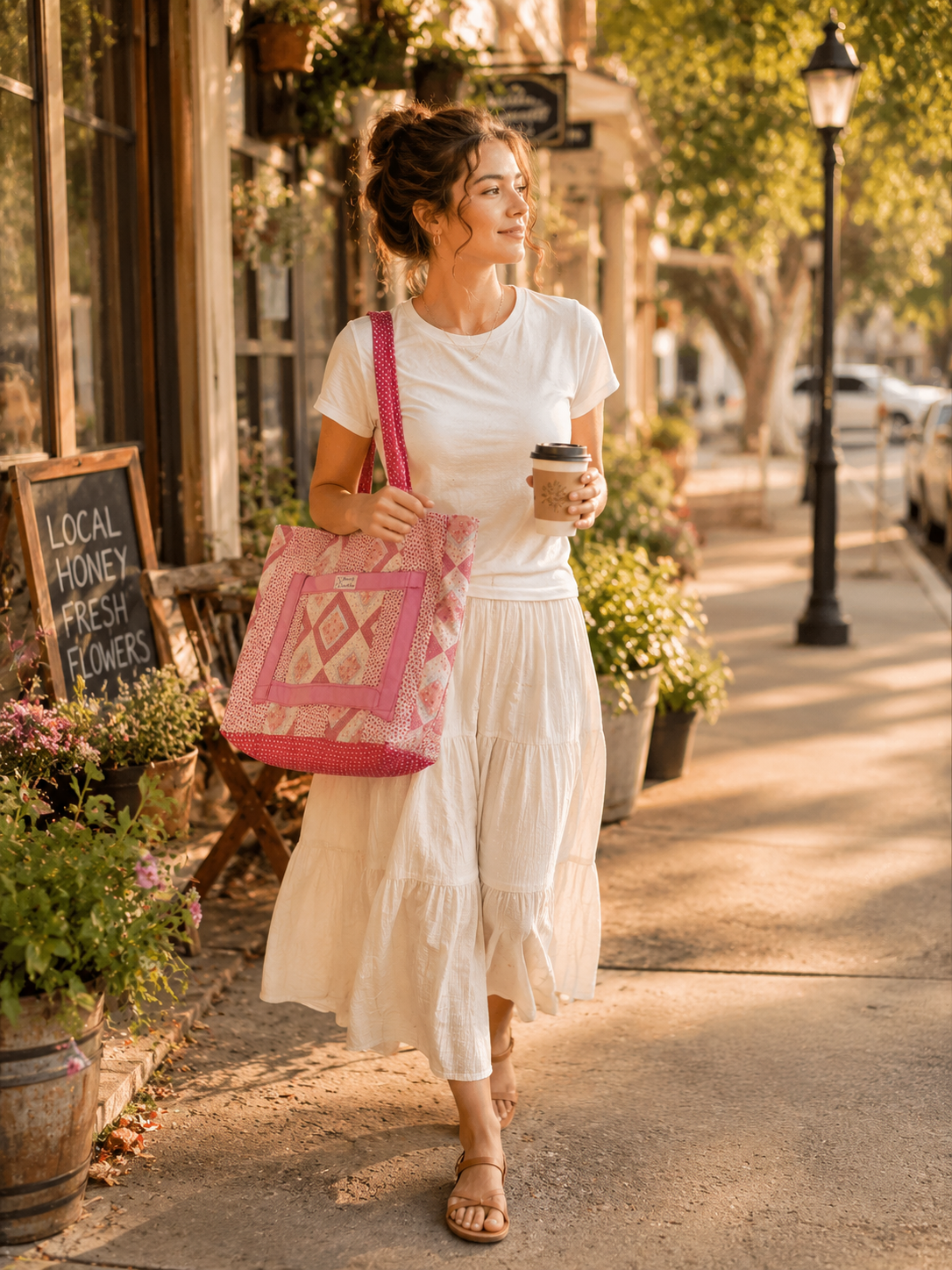 Rose Cottage Quilted Tote Bag | Handmade Pink Patchwork Floral Cotton Shoulder Bag