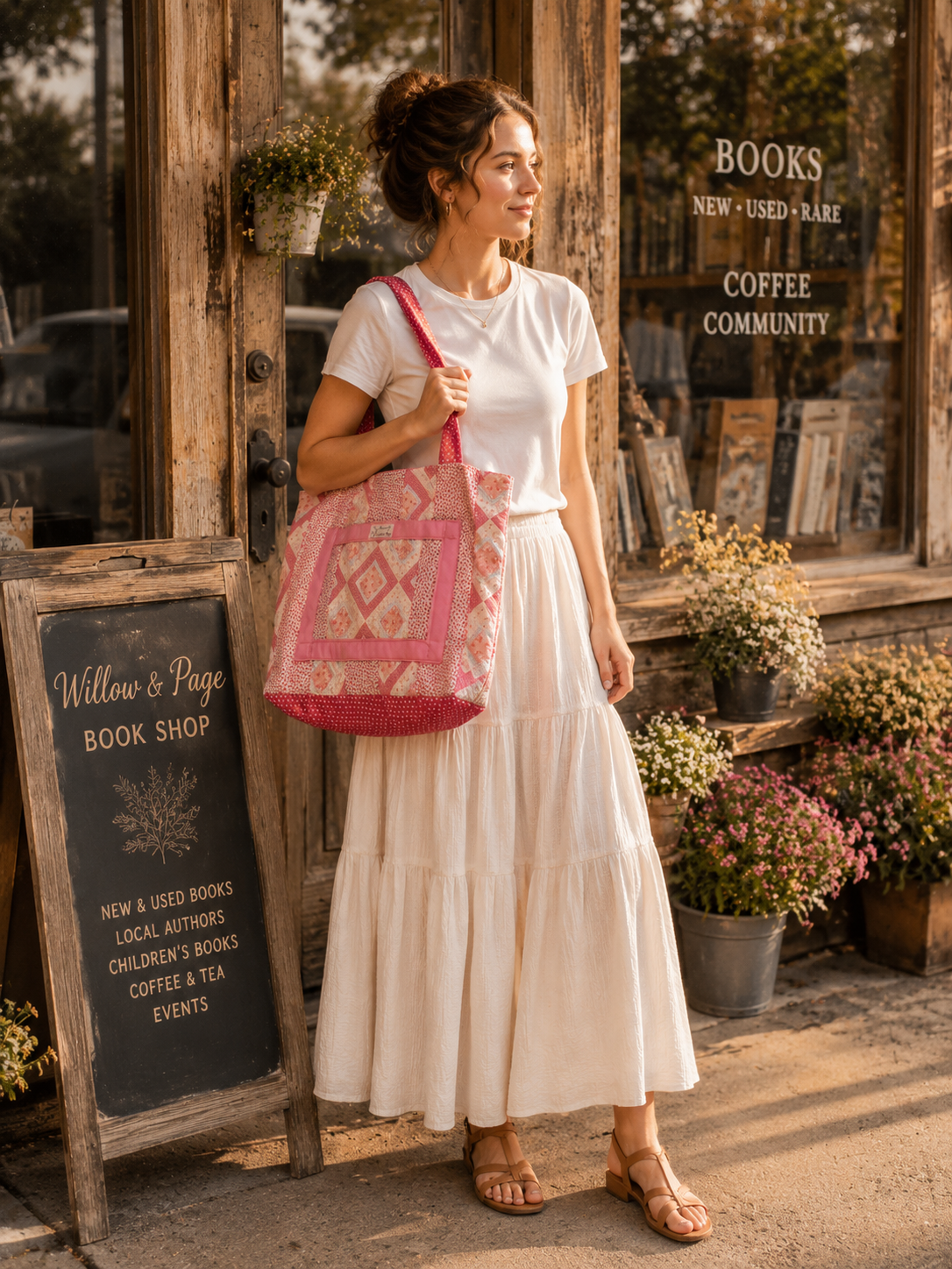 Rose Cottage Quilted Tote Bag | Handmade Pink Patchwork Floral Cotton Shoulder Bag